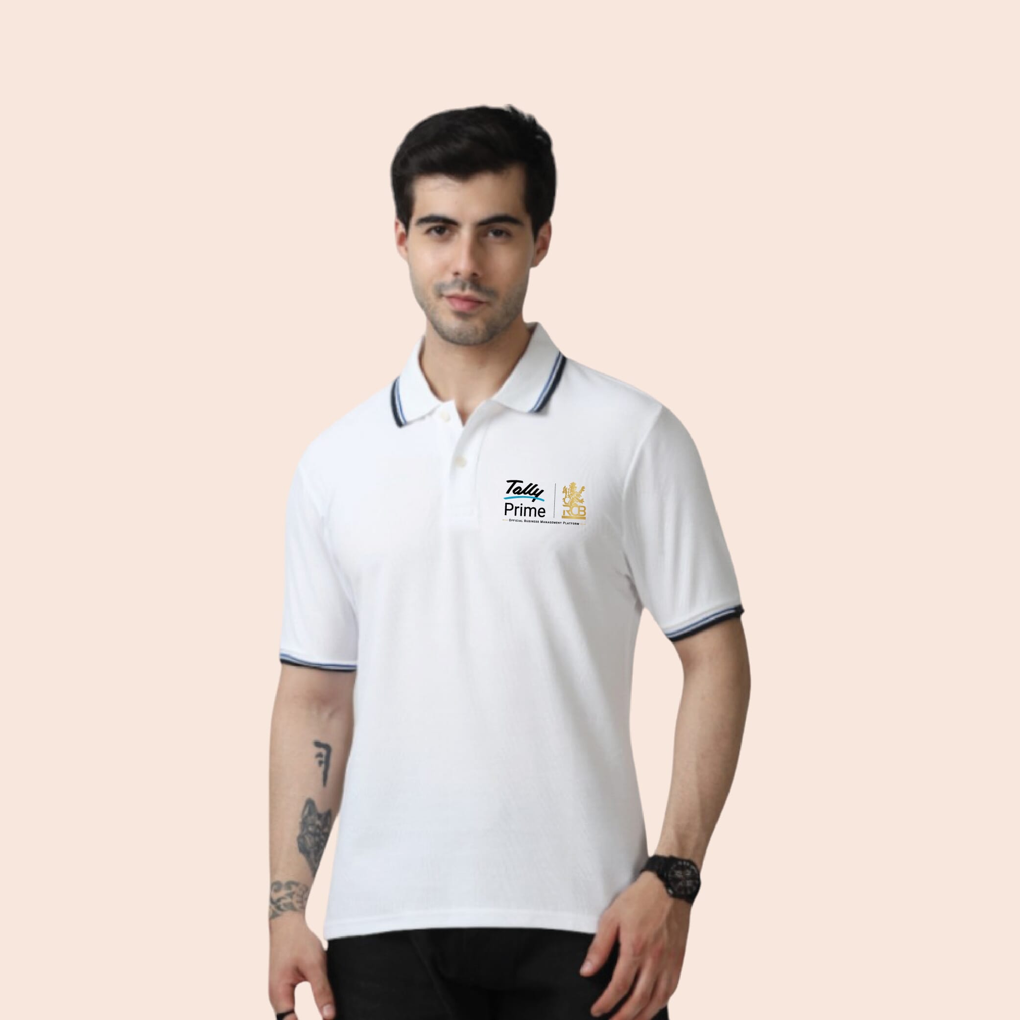 Marks & Spencer Polo T-shirt Tipping-White with Blue